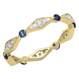 0.50 Carat (ctw) Round Blue Sapphire And Diamond Ladies Vintage Eternity Band Ring 1/2 CT, 10K Yellow Gold