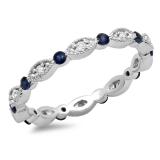 0.45 Carat (ctw) 14K White Gold Round Blue Sapphire And White Diamond Ladies Vintage Style Anniversary Wedding Eternity Band Stackable Ring 1/2 CT