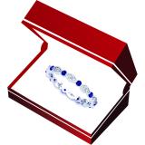 0.45 Carat (ctw) 14K White Gold Round Blue Sapphire And White Diamond Ladies Vintage Style Anniversary Wedding Eternity Band Stackable Ring 1/2 CT