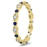 0.45 Carat (ctw) 14K Yellow Gold Round Blue Sapphire And White Diamond Ladies Vintage Style Anniversary Wedding Eternity Band Stackable Ring 1/2 CT