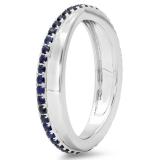 0.50 Carat (ctw) 10K White Gold Round Blue Sapphire Ladies Wedding Anniversary Eternity Band Ring 1/2 CT