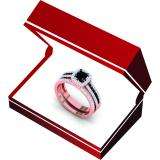 1.00 Carat (ctw) 10K Rose Gold Round Black And White Diamond Ladies Bridal Halo Style Engagement Ring With Wedding Band Set 1 CT
