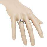 1.00 Carat (ctw) 14K White Gold Round Black And White Diamond Ladies Bridal Halo Style Engagement Ring With Wedding Band Set 1 CT
