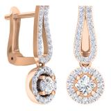 0.60 Carat (ctw) 10K Rose Gold Round White Diamond Ladies Halo Style Dangling Drop Earrings