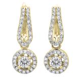 0.60 Carat (ctw) 10K Yellow Gold Round White Diamond Ladies Halo Style Dangling Drop Earrings