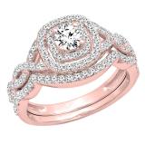 1.00 Carat (ctw) DGLA Certified Round White Diamond Bridal Engagement Ring Set 1 CT, 14K Rose Gold