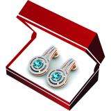 2.30 Carat (ctw) 14K Rose Gold Round Cut Blue Topaz & White Diamond Ladies Halo Style Drop Earrings