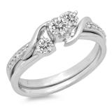 0.50 Carat (ctw) 10K White Gold Round Diamond Ladies Swirl Bridal 3 Stone Engagement Ring With Matching Band Set 1/2 CT