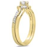 0.50 Carat (ctw) 18K Yellow Gold Round Diamond Ladies Swirl Bridal 3 Stone Engagement Ring With Matching Band Set 1/2 CT