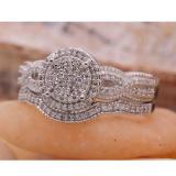 0.40 Carat (ctw) 10K White Gold Round White Diamond Ladies Micro Pave Swirl Split Shank Engagement Ring Set