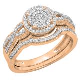 0.40 Carat (ctw) 18K Rose Gold Round White Diamond Ladies Micro Pave Swirl Split Shank Engagement Ring Set
