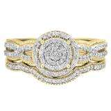 0.40 Carat (ctw) 18K Yellow Gold Round White Diamond Ladies Micro Pave Swirl Split Shank Engagement Ring Set