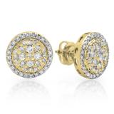 0.90 Carat (ctw) 10K Yellow Gold Round White Diamond Ladies Circle Cluster Flower Stud Earrings