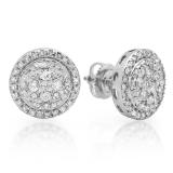 0.90 Carat (ctw) 14K White Gold Round White Diamond Ladies Circle Cluster Flower Stud Earrings