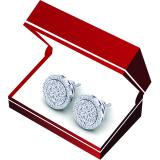0.90 Carat (ctw) 14K White Gold Round White Diamond Ladies Circle Cluster Flower Stud Earrings