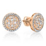 0.90 Carat (ctw) 18K Rose Gold Round White Diamond Ladies Circle Cluster Flower Stud Earrings