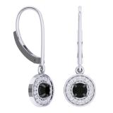 0.50 Carat (ctw) 14K White Gold Round Cut Black & White Diamond Ladies Halo Style Dangling Drop Earrings 1/2 CT