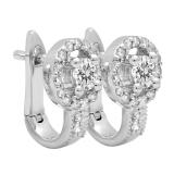 0.50 Carat (ctw) 18K White Gold Round White Diamond Ladies Halo Style Hoop Earrings 1/2 CT