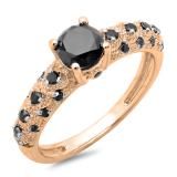 1.15 Carat (ctw) 14K Rose Gold Round Cut Black Diamond Ladies Bridal Vintage & Antique Engagement Ring