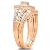 0.60 Carat (ctw) 14K Rose Gold Round Cut Diamond Ladies Bridal Split Shank Halo Engagement Ring With Matching Band Set