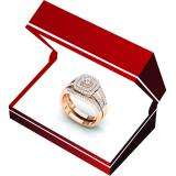 0.60 Carat (ctw) 18K Rose Gold Round Cut Diamond Ladies Bridal Split Shank Halo Engagement Ring With Matching Band Set