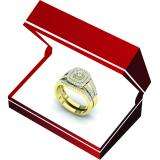 0.60 Carat (ctw) 18K Yellow Gold Round Cut Diamond Ladies Bridal Split Shank Halo Engagement Ring With Matching Band Set