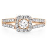 0.75 Carat (ctw) 10K Rose Gold Round Cut White Diamond Ladies Bridal Split Shank Halo Style Engagement Ring 3/4 CT