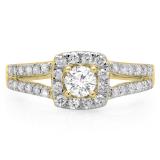 0.75 Carat (ctw) 18K Yellow Gold Round Cut White Diamond Ladies Bridal Split Shank Halo Style Engagement Ring 3/4 CT