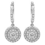 0.70 Carat (ctw) 10K White Gold Round White Diamond Ladies Halo Style Dangling Earrings 3/4 CT