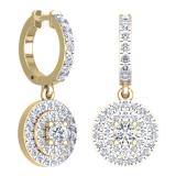 0.70 Carat (ctw) 10K Yellow Gold Round White Diamond Ladies Halo Style Dangling Earrings 3/4 CT