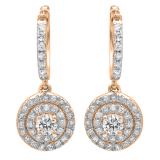 0.70 Carat (ctw) 14K Rose Gold Round White Diamond Ladies Halo Style Dangling Earrings 3/4 CT