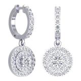 0.70 Carat (ctw) 18K White Gold Round White Diamond Ladies Halo Style Dangling Earrings 3/4 CT