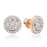 1.15 Carat (ctw) 18K Rose Gold Round Cut White Diamond Ladies Cluster Style Stud Earrings