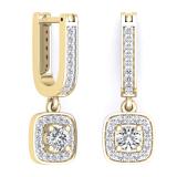 0.50 Carat (ctw) 14K Yellow Gold Round White Diamond Ladies Halo Style Dangling Earrings 1/2 CT