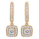 0.50 Carat (ctw) 18K Rose Gold Round White Diamond Ladies Halo Style Dangling Earrings 1/2 CT