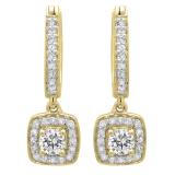 0.50 Carat (ctw) 18K Yellow Gold Round White Diamond Ladies Halo Style Dangling Earrings 1/2 CT