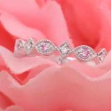 0.10 Carat (ctw) 10K White Gold Round Pink Sapphire & Diamond Ladies Vintage Style Millgrain Stackable Wedding Band 1/10 CT