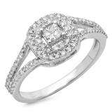0.55 Carat (ctw) 10K White Gold Princess & Round Cut Diamond Ladies Split Shank Vintage Style Bridal Halo Engagement Ring 1/2 CT