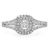 0.55 Carat (ctw) 18K White Gold Princess & Round Cut Diamond Ladies Split Shank Vintage Style Bridal Halo Engagement Ring 1/2 CT