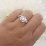 0.95 Carat (ctw) 14K White Gold Round Cut White Diamond Ladies Swirl Bridal Split Shank Halo Engagement Ring With Matching Band Set 1 CT