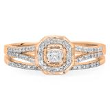 0.40 Carat (ctw) 10K Rose Gold Princess & Round Cut Diamond Ladies Split Shank Halo Bridal Engagement Ring With Matching Band Set