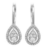 0.55 Carat (ctw) 18K White Gold Round White Diamond Ladies Pear-shaped Drop Earrings 1/2 CT