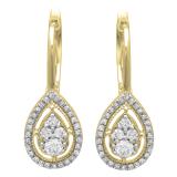 0.55 Carat (ctw) 18K Yellow Gold Round White Diamond Ladies Pear-shaped Drop Earrings 1/2 CT
