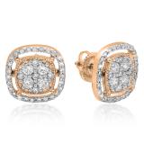 1.00 Carat (ctw) 10K Rose Gold Round Cut White Diamond Ladies Cluster Style Stud Earrings 1 CT