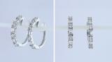 0.45 Carat (ctw) 14K White Gold Round & Baguette Cut White Diamond Ladies Huggies Hoop Earrings 1/2 CT