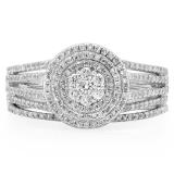 0.55 Carat (ctw) 14K White Gold Round Cut Diamond Ladies Split Shank Bridal Cluster Engagement Ring With Matching Band Set 1/2 CT