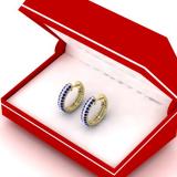 1.00 Carat (ctw) 14K Yellow Gold Round Blue Sapphire & White Diamond Ladies Pave Set Huggies Hoop Earrings 1 CT
