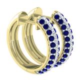 1.00 Carat (ctw) 18K Yellow Gold Round Blue Sapphire & White Diamond Ladies Pave Set Huggies Hoop Earrings 1 CT
