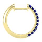1.00 Carat (ctw) 18K Yellow Gold Round Blue Sapphire & White Diamond Ladies Pave Set Huggies Hoop Earrings 1 CT