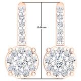 0.55 Carat (ctw) 10K Rose Gold Round Cut White Diamond Ladies Cluster Style Dangling Drop Earrings 1/2 CT